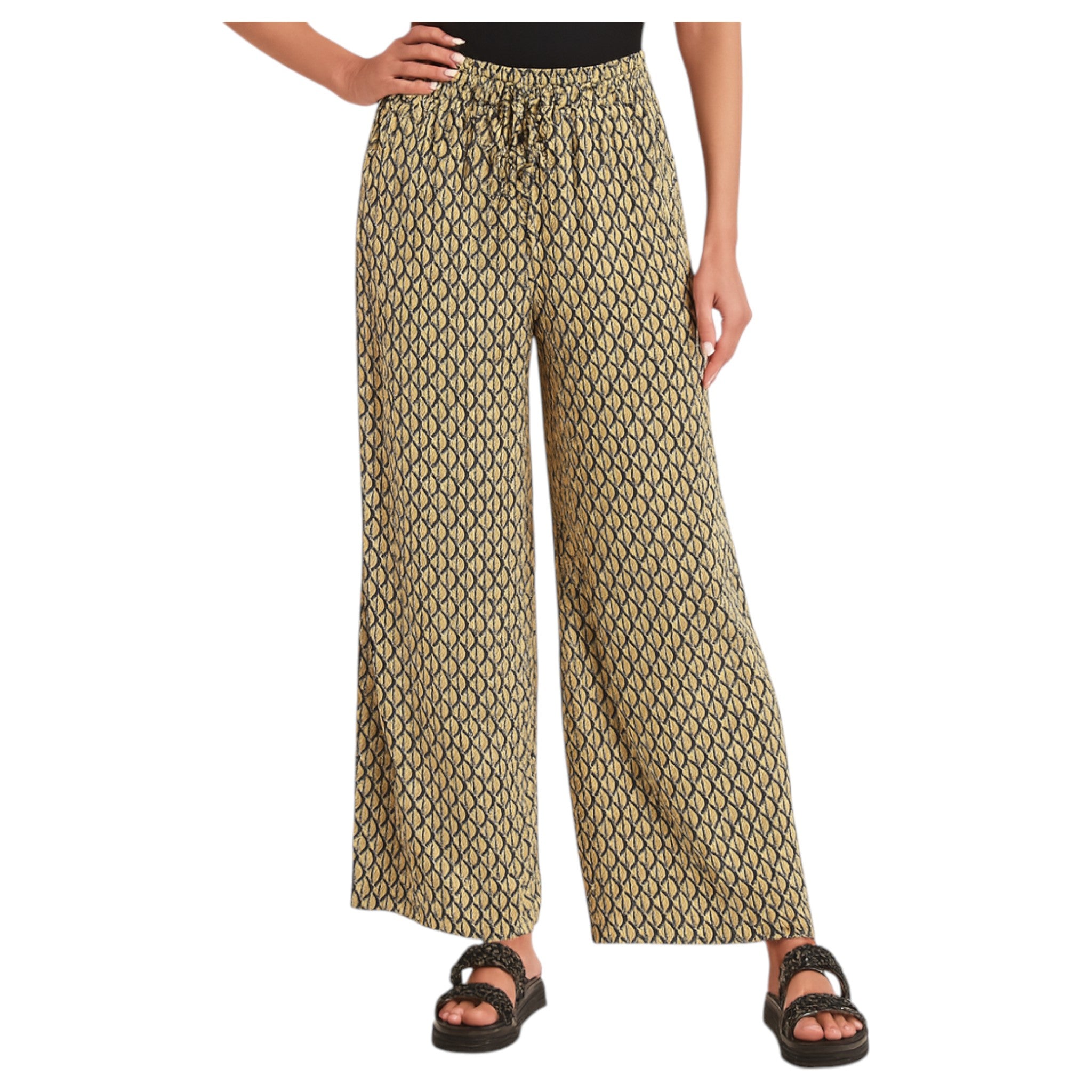 Ladies fashion palazzo trousers wide leg lightweight printed summer pants with drawstring waist casual boho style